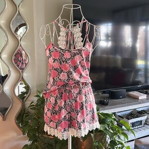 Jessica Simpson Pink and Black Floral Pajama Set